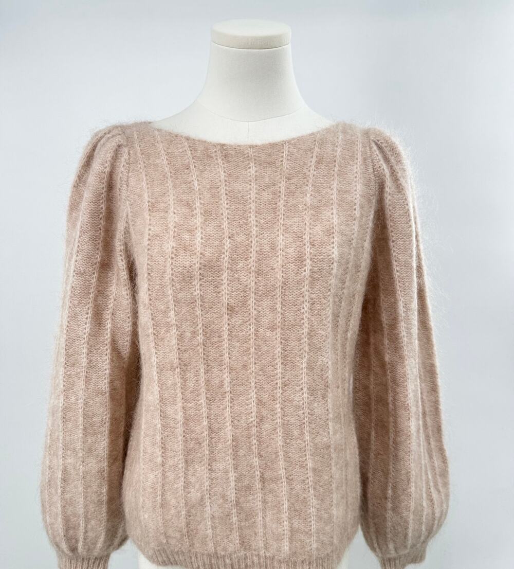 Sezane Aretha Kid Mohair Wool Sweater Tan Beige Pullover Knit M